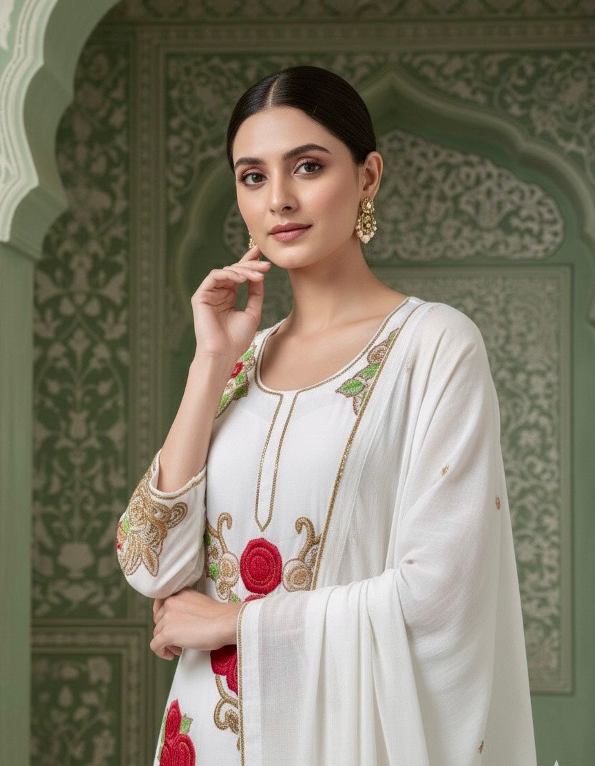 Silk Top With Fusion of Patchwork and Embroidery