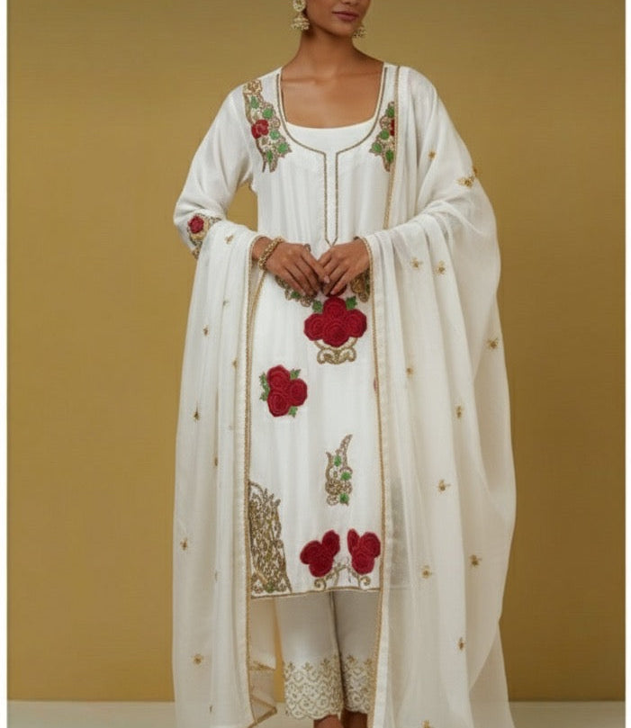 Silk Top With Fusion of Patchwork and Embroidery