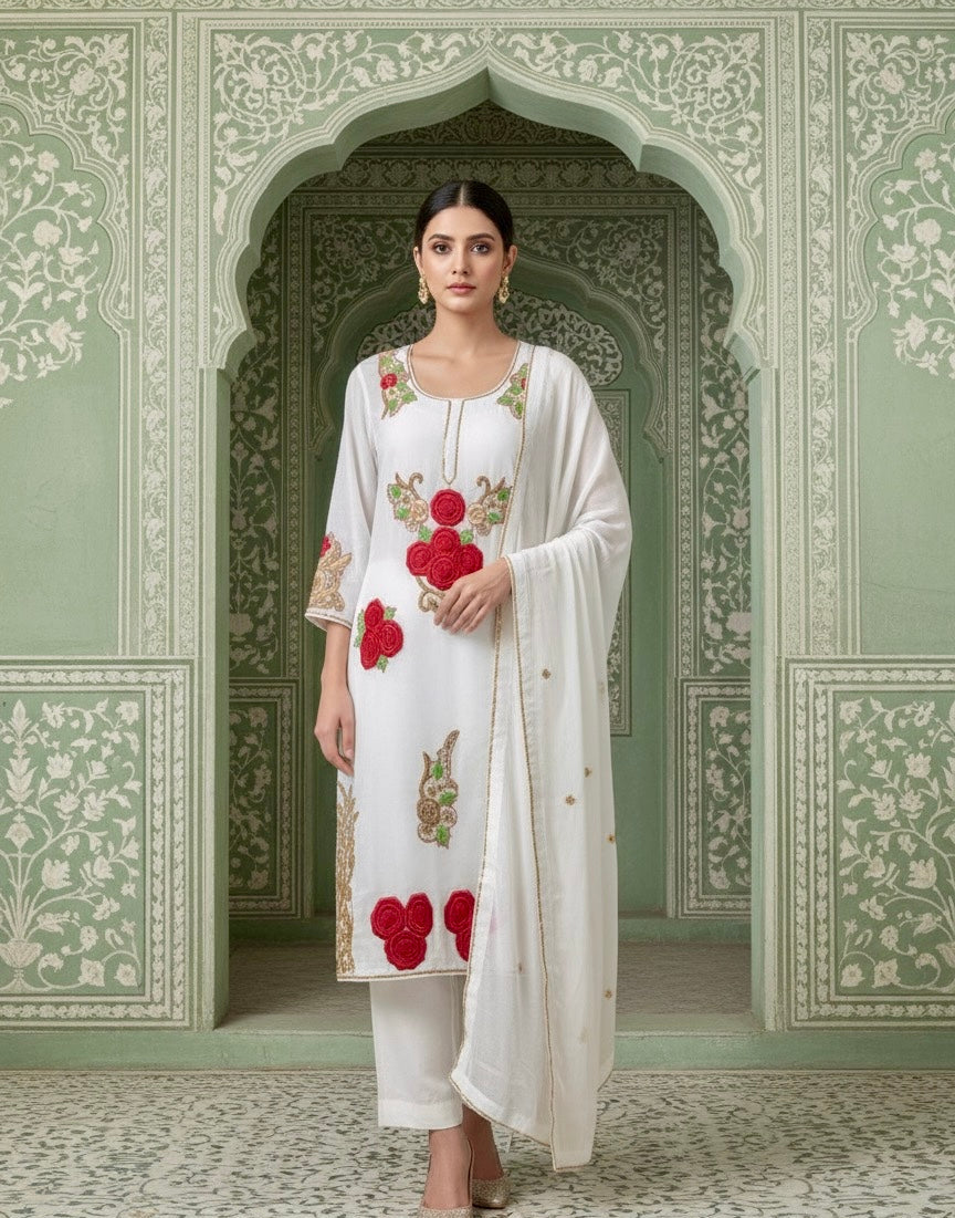 Silk Top With Fusion of Patchwork and Embroidery