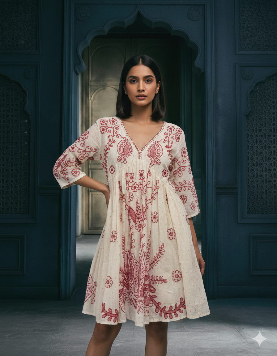 White Embroidered Short Dress