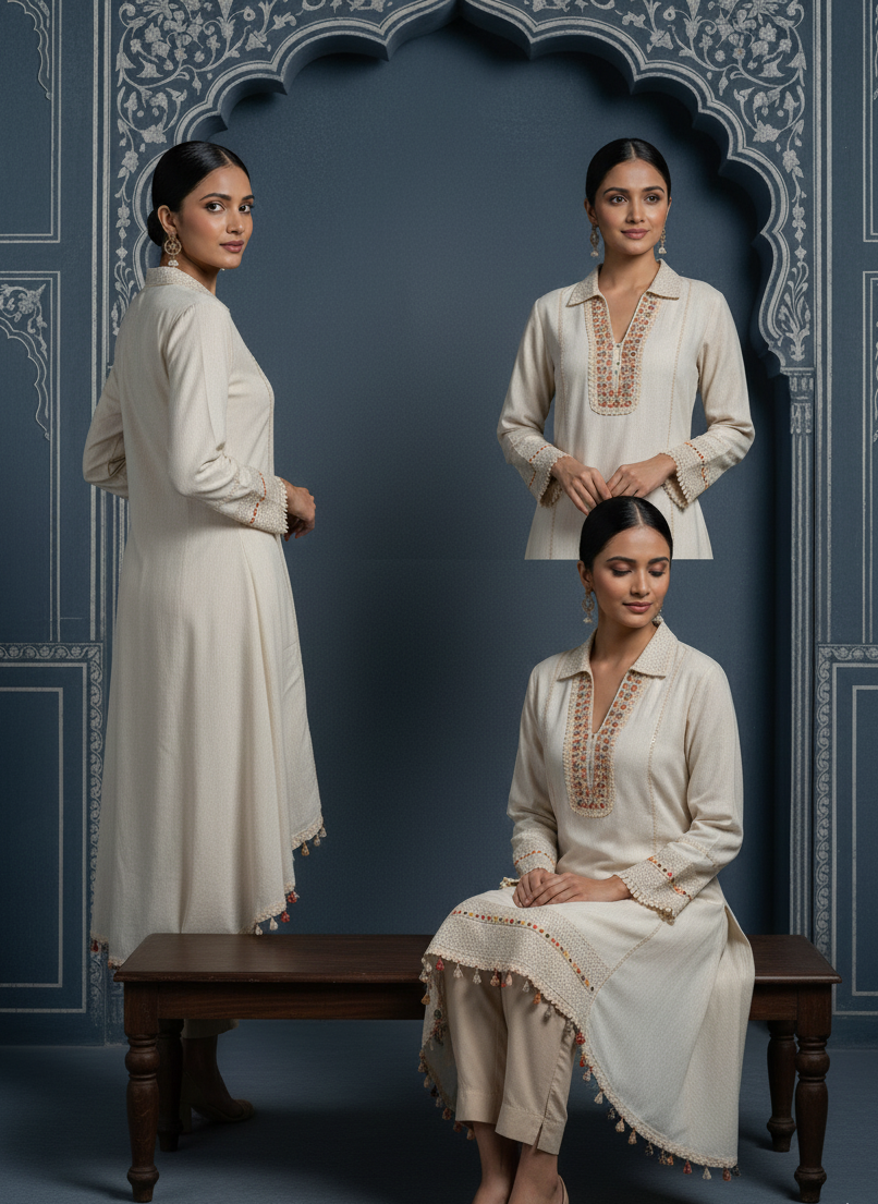 Pure Linen Co-ord Set With Beads Work Embroidery