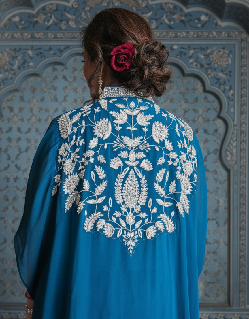 Beautiful Organza & Cotton silk Fusion Outfit with Cudana & Zardozi Handwork