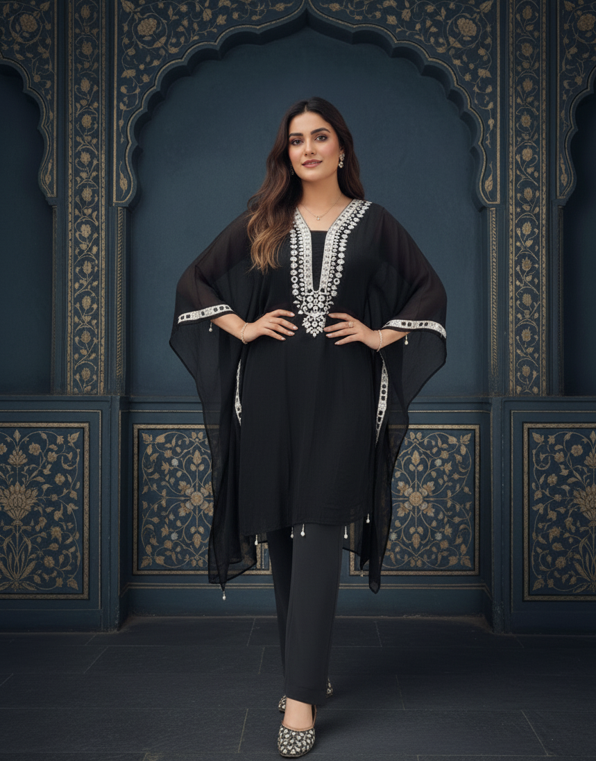 Black Mirror Work Kaaftan With Black Pants