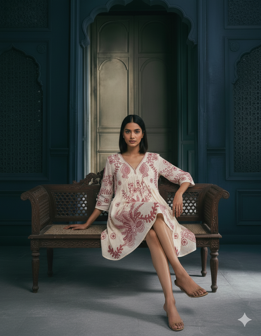 White Embroidered Short Dress