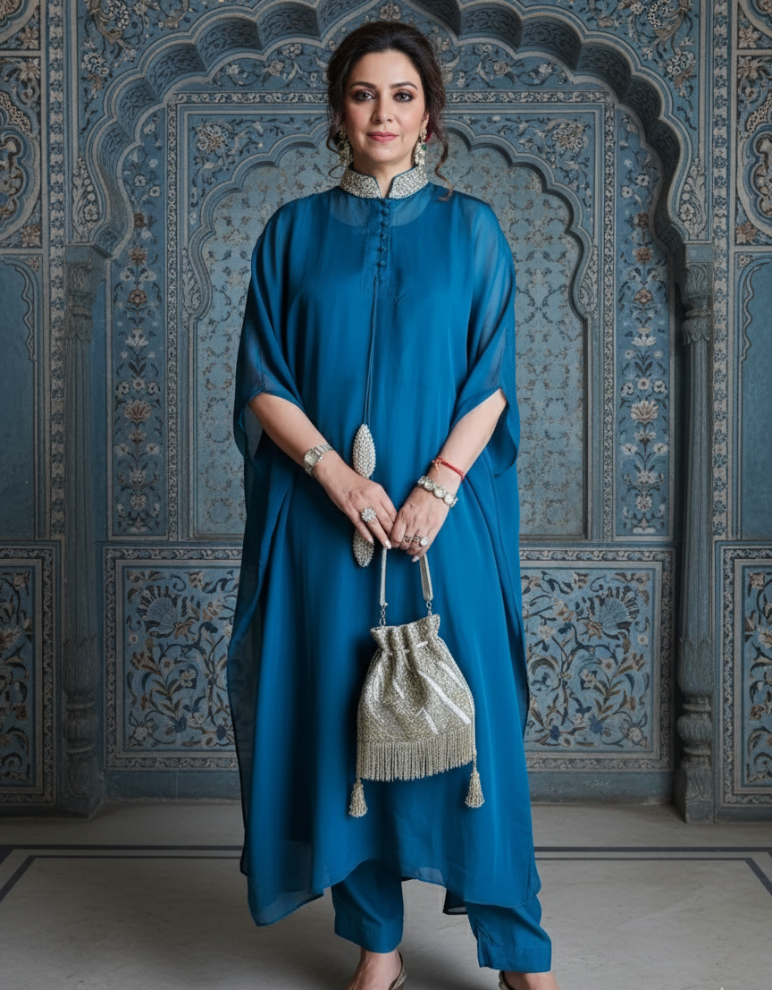 Beautiful Organza & Cotton silk Fusion Outfit with Cudana & Zardozi Handwork