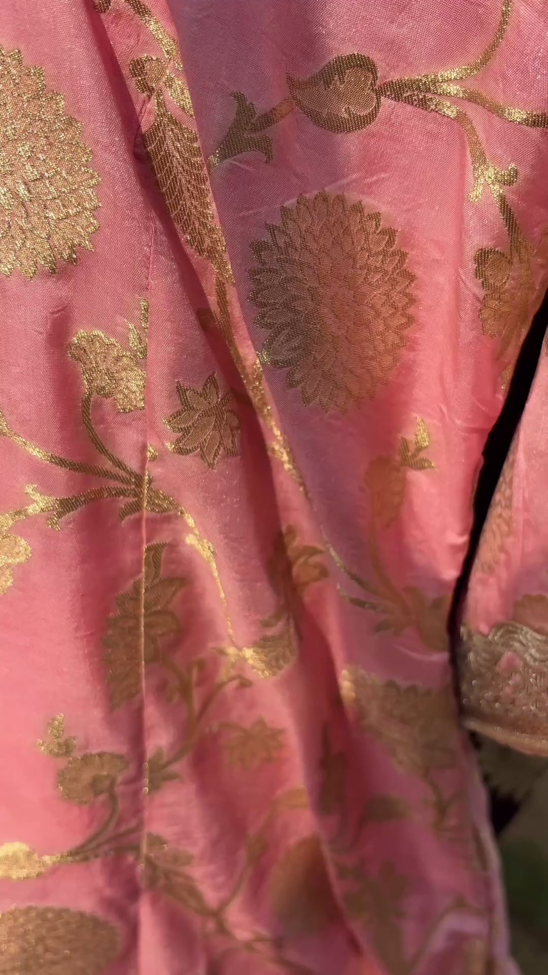 Gold and Pink Banarasi Silk Top With Modal Satin Bottom With Embroidered Patch Work