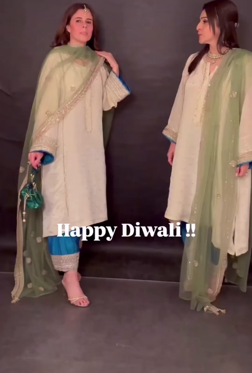 Triple-contrasted Georgette Top & Pants Contrasted With Pure Organza Dupatta With Booti Work